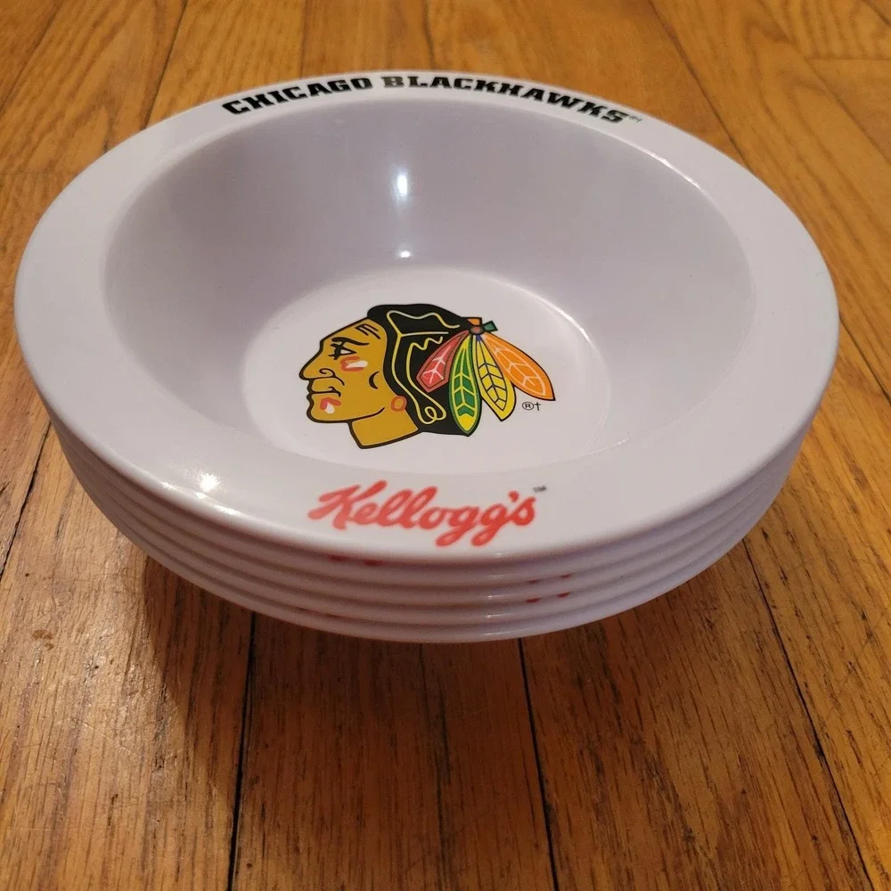 5 Vintage 2001 Kelloggs Chicago Blackhawks NHL Plastic Cereal Bowls Set‎ White